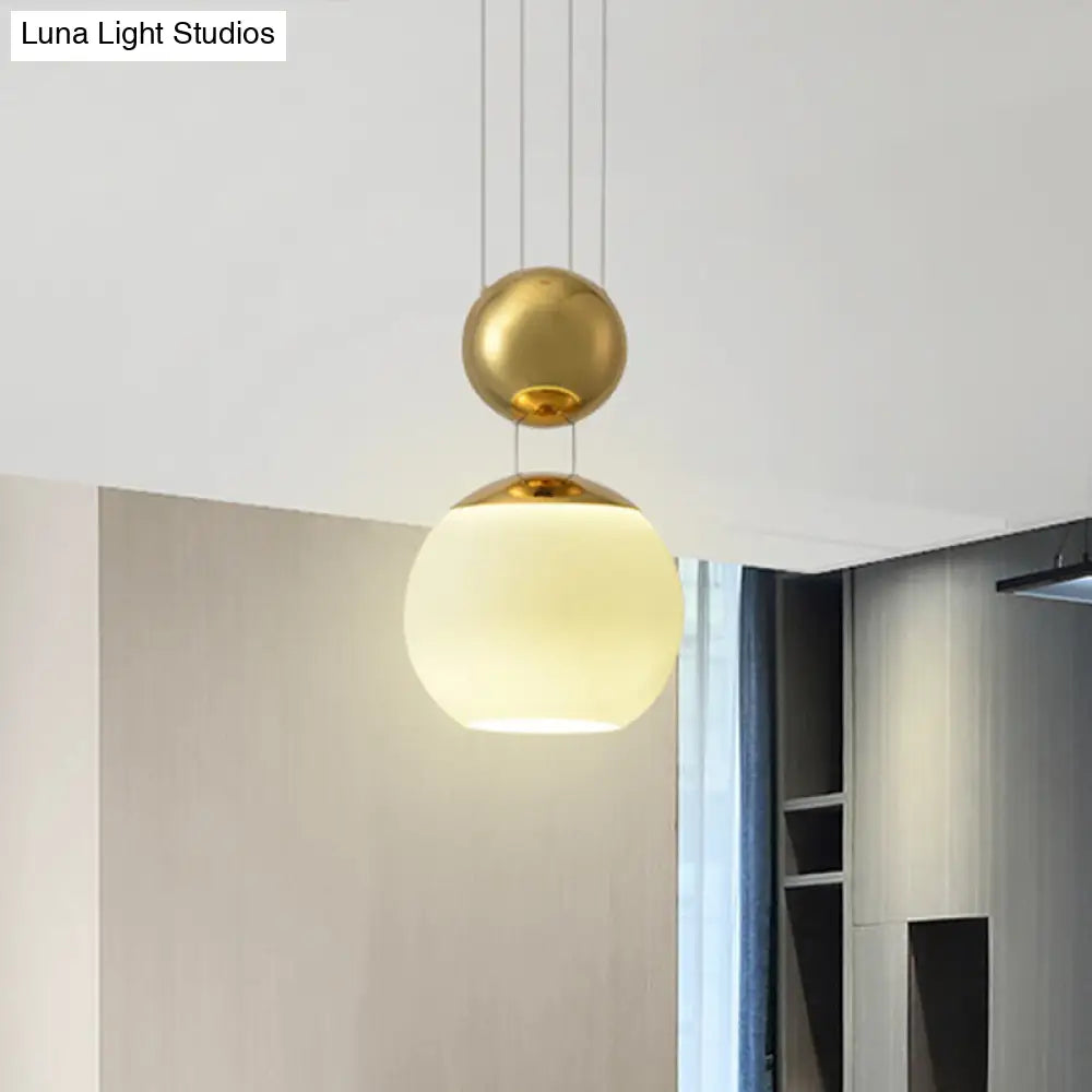 Modern Cream Glass Sphere Pendant Ceiling Lamp With Gold Finish - Ideal For Restaurants