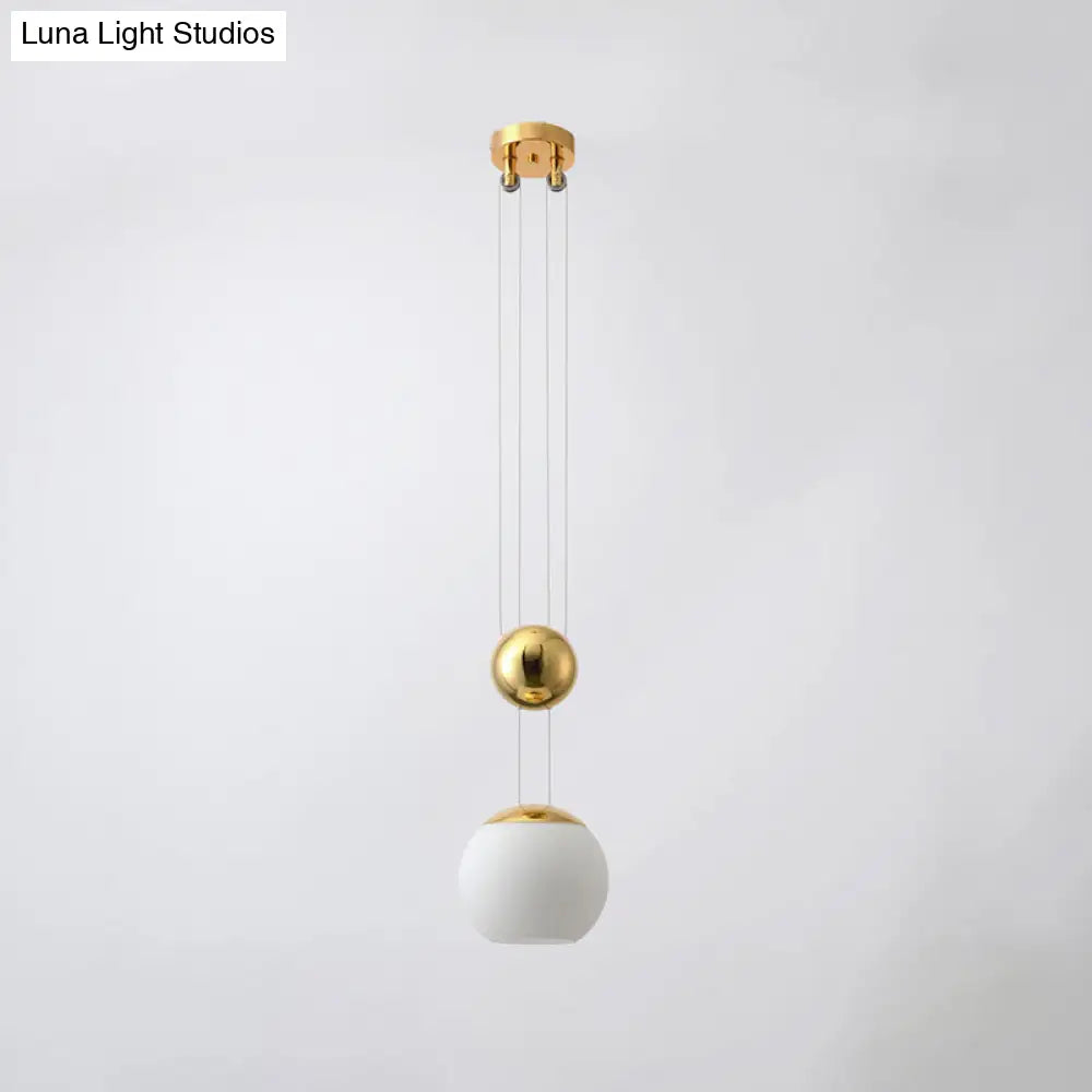 Modern Cream Glass Sphere Pendant Ceiling Lamp With Gold Finish - Ideal For Restaurants