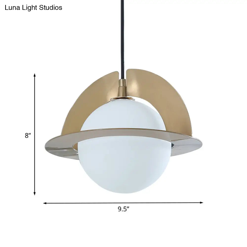 Modern Cream Glass Sphere Pendant Lamp With Elegant Gold Panel Detail