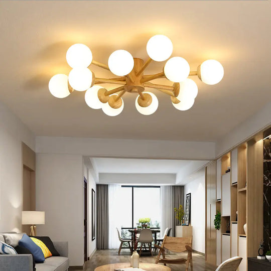 Modern Cream Glass Sputnik Flush Mount Ceiling Light For Living Room 12 / Wood