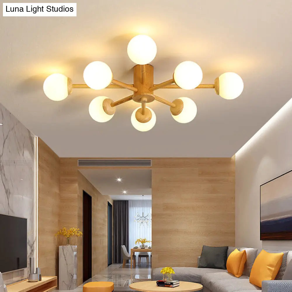 Modern Cream Glass Sputnik Flush Mount Ceiling Light For Living Room 8 / Wood
