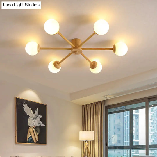 Modern Cream Glass Sputnik Flush Mount Ceiling Light For Living Room 6 / Wood