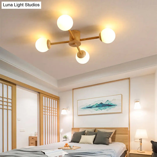 Modern Cream Glass Sputnik Flush Mount Ceiling Light For Living Room 4 / Wood