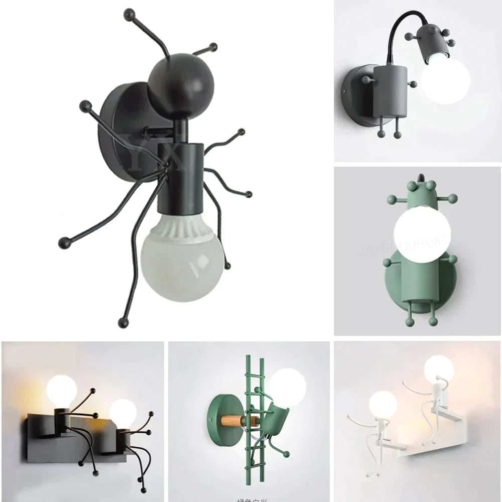 Modern Creative Minimalism Metal Robot Ants Lamps For Kids Baby Living Room Wall Light