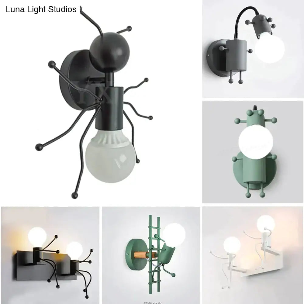 Modern Creative Minimalism Metal Robot Ants Lamps For Kids Baby Living Room Wall Light