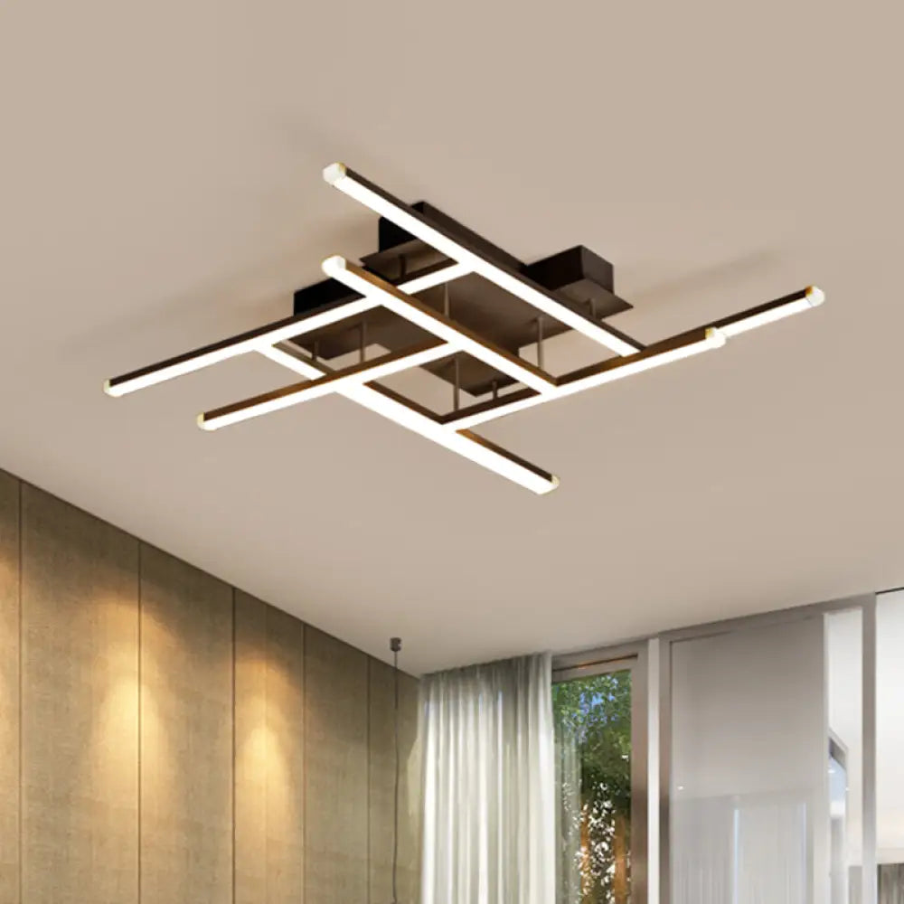 Modern Crisscross Semi Flush Led Ceiling Light For Bedrooms - Black Acrylic