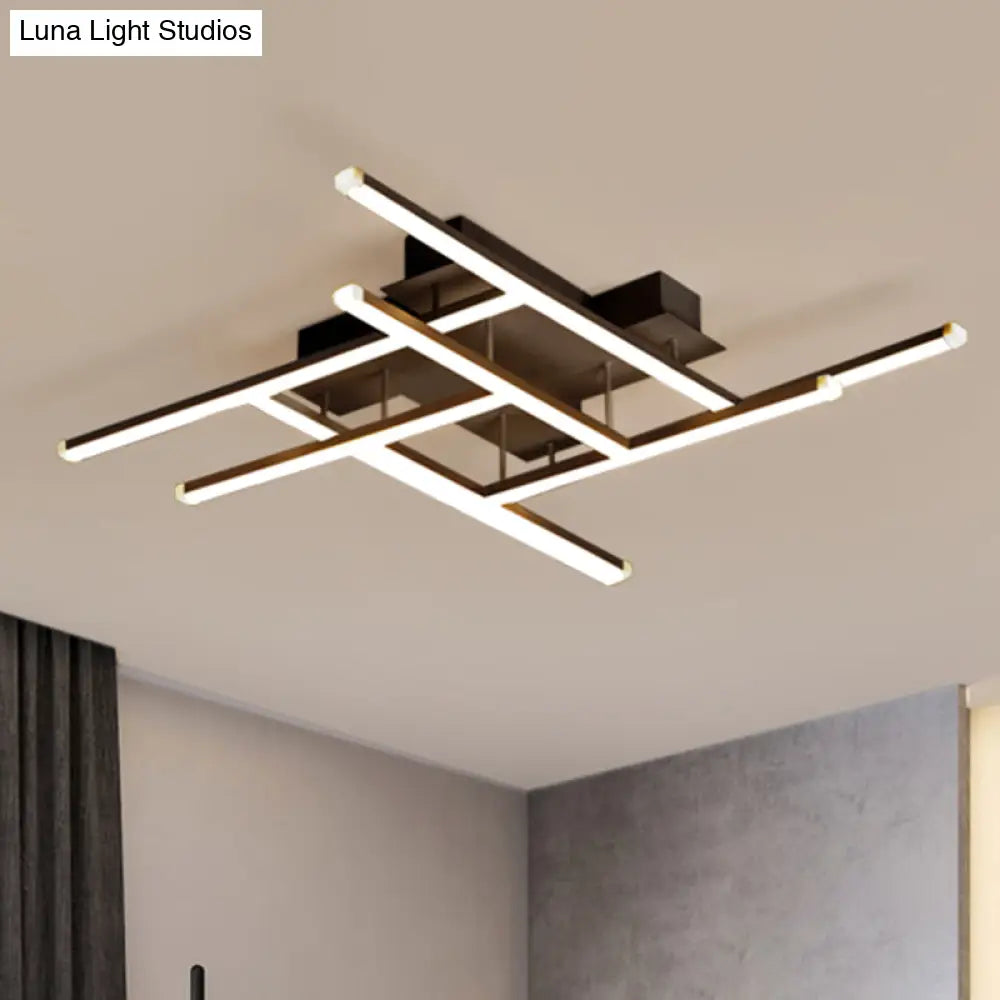 Modern Crisscross Semi Flush Led Ceiling Light For Bedrooms - Black Acrylic