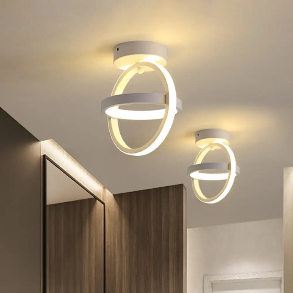 Modern Crossed Circle Led Ceiling Lamp In Warm/White Light - Metal Flush Mount Fixture White /