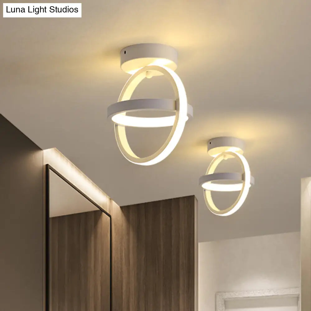 Modern Crossed Circle Led Ceiling Lamp In Warm/White Light - Metal Flush Mount Fixture White /