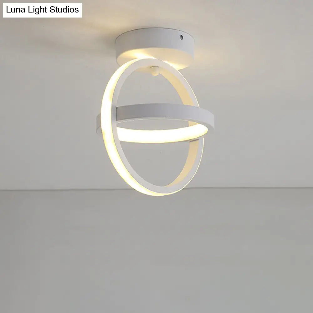 Modern Crossed Circle Led Ceiling Lamp In Warm/White Light - Metal Flush Mount Fixture