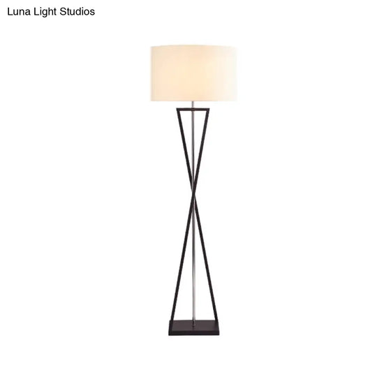 Modern Crossing Line Iron Stand-Up Lamp | 1-Bulb Reading Floor With Drum Shade (White/Black)