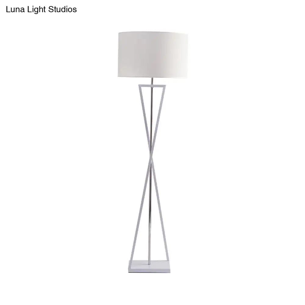 Modern Crossing Line Iron Stand-Up Lamp | 1-Bulb Reading Floor With Drum Shade (White/Black)