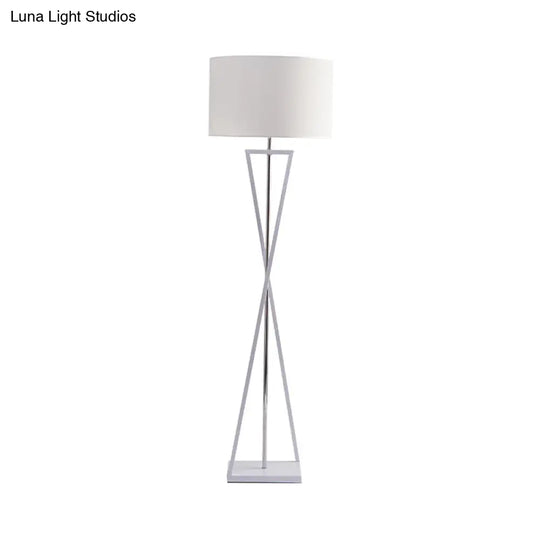 Modern Crossing Line Iron Stand-Up Lamp | 1-Bulb Reading Floor With Drum Shade (White/Black)