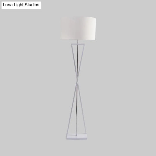 Modern Crossing Line Iron Stand-Up Lamp | 1-Bulb Reading Floor With Drum Shade (White/Black)