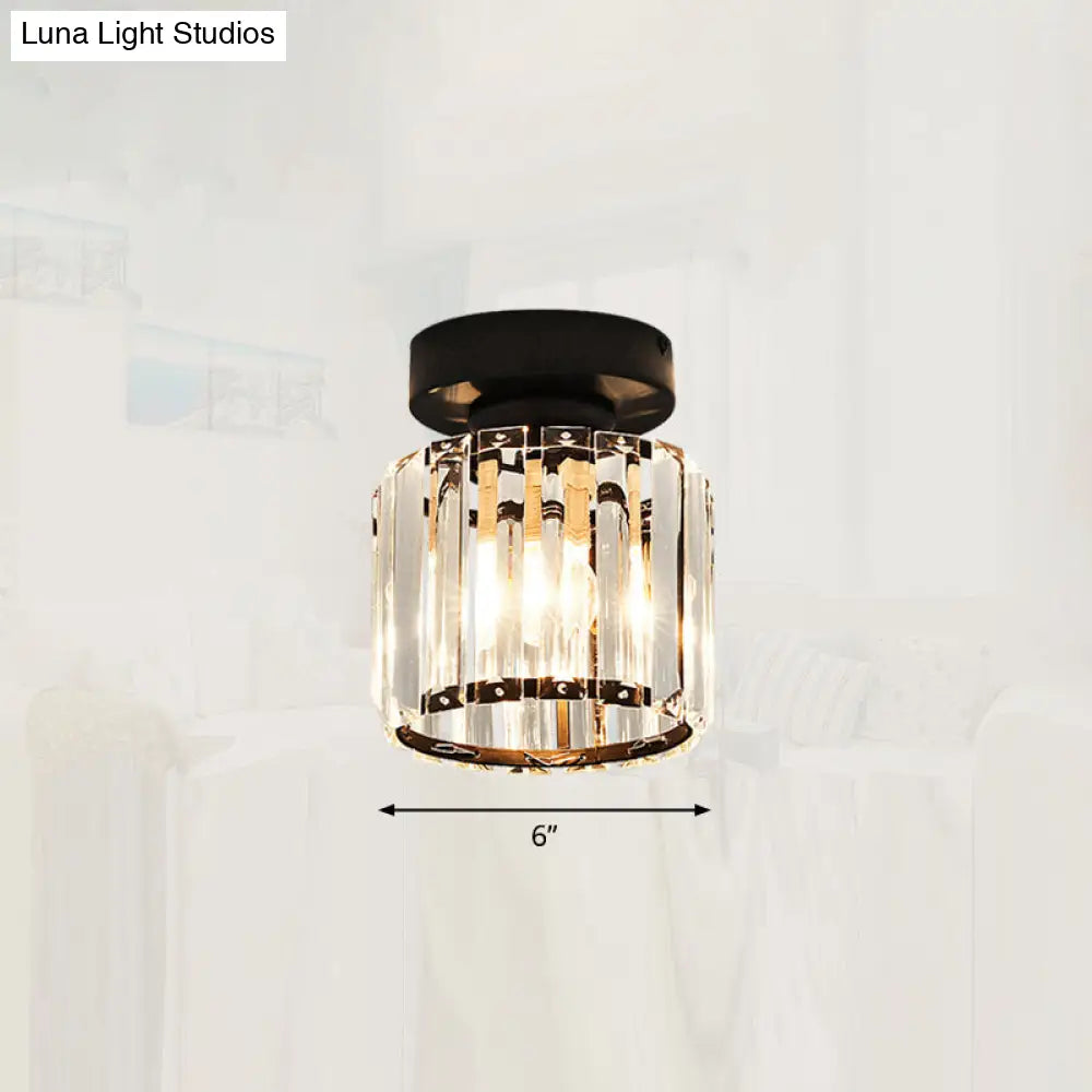 Modern Crystal 1-Light Corridor Semi Flush Mount Lamp - Small Ceiling Mounted Light Black / Round