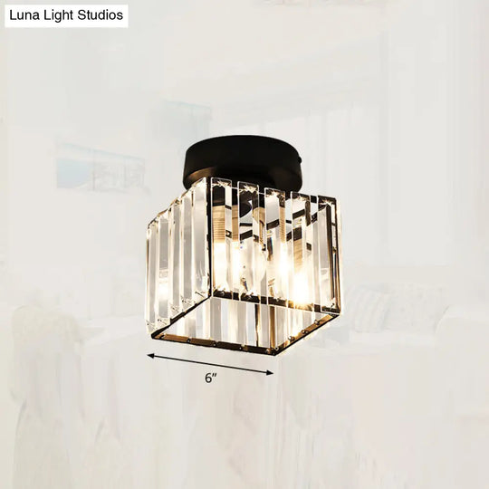 Modern Crystal 1-Light Corridor Semi Flush Mount Lamp - Small Ceiling Mounted Light Black / Square