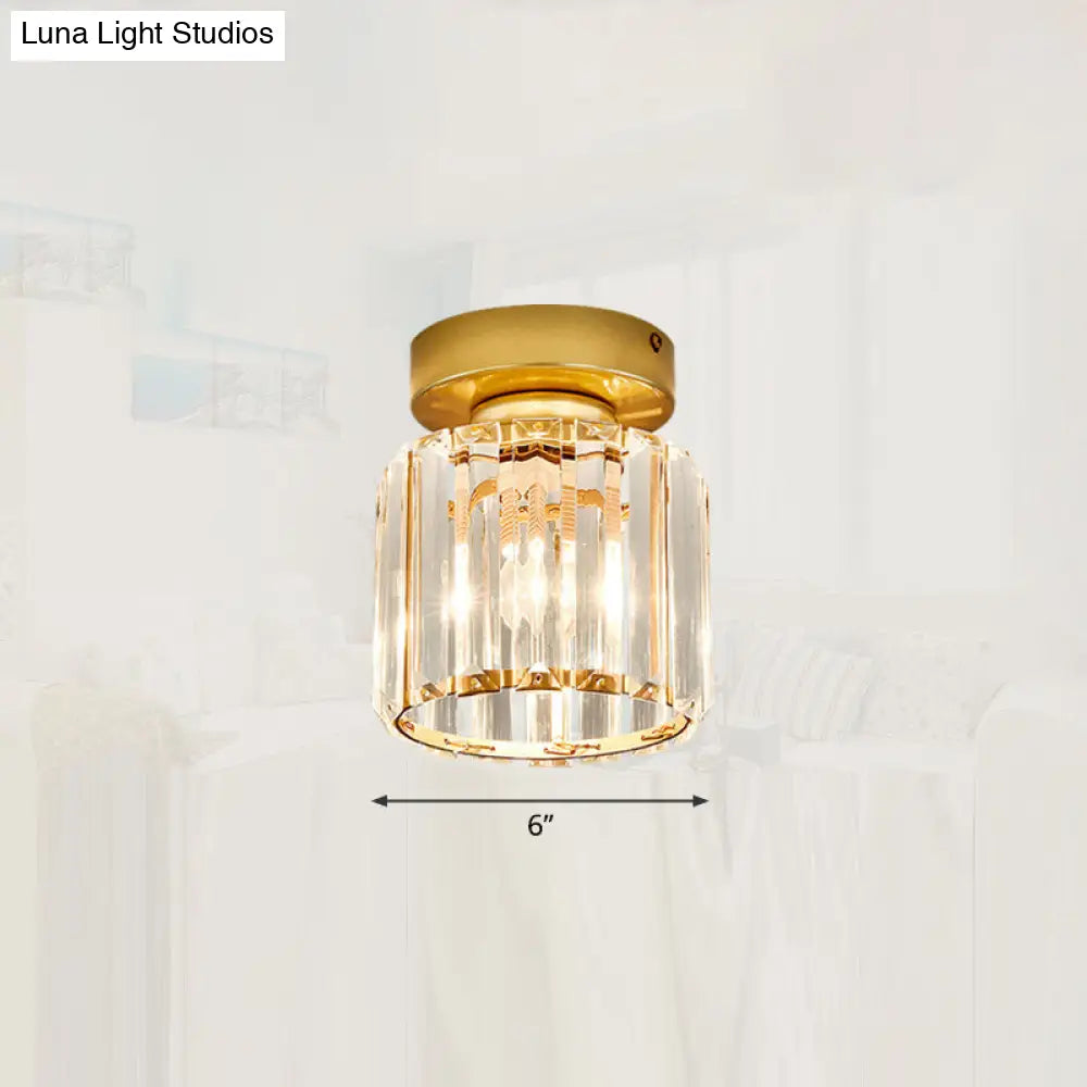 Modern Crystal 1-Light Corridor Semi Flush Mount Lamp - Small Ceiling Mounted Light Gold / Round