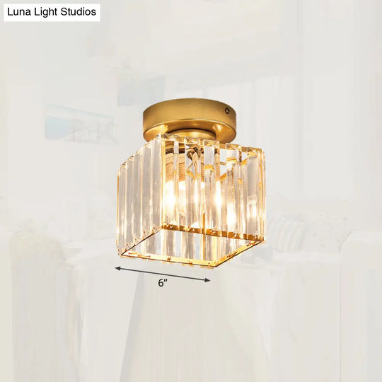 Modern Crystal 1-Light Corridor Semi Flush Mount Lamp - Small Ceiling Mounted Light Gold / Square