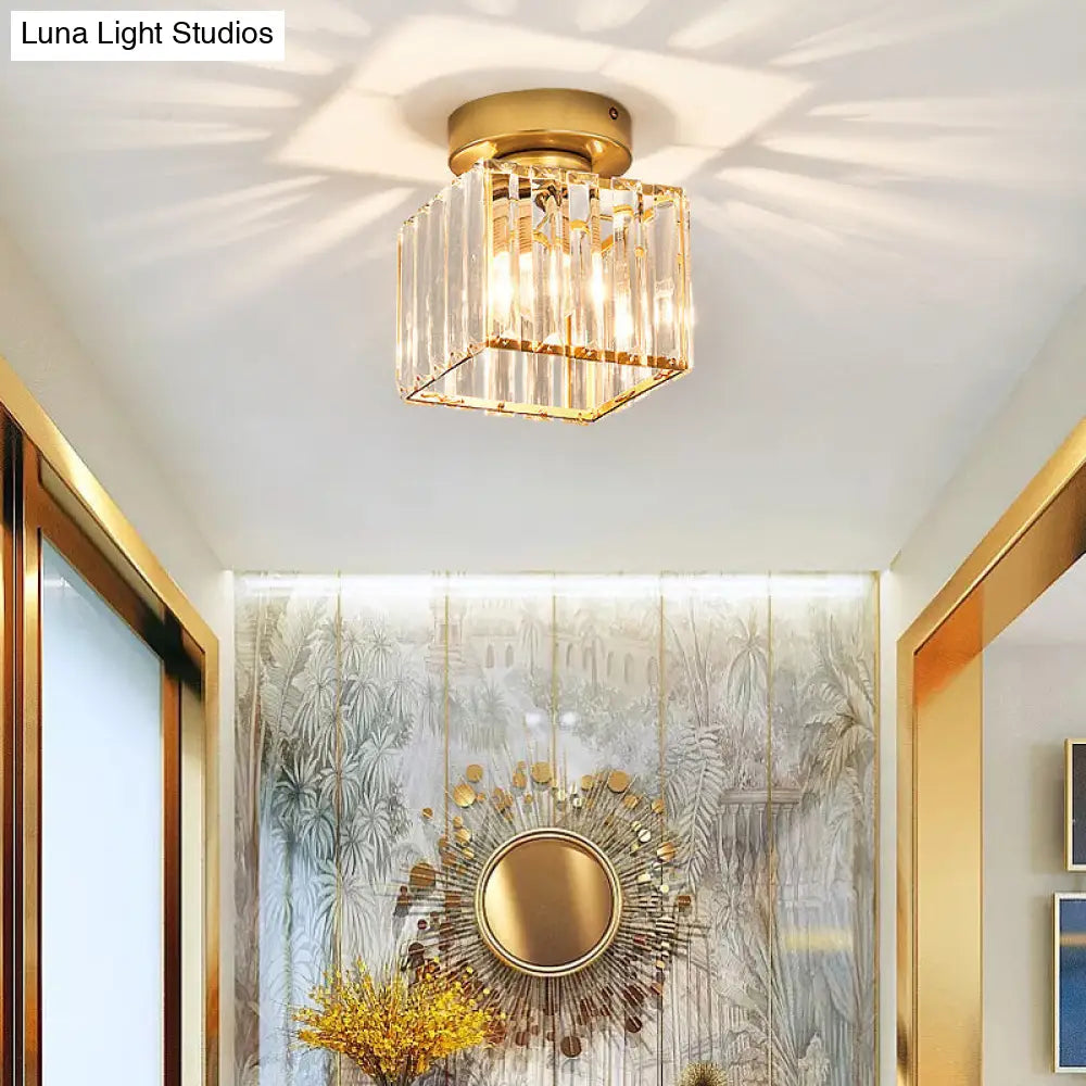Modern Crystal 1-Light Corridor Semi Flush Mount Lamp - Small Ceiling Mounted Light