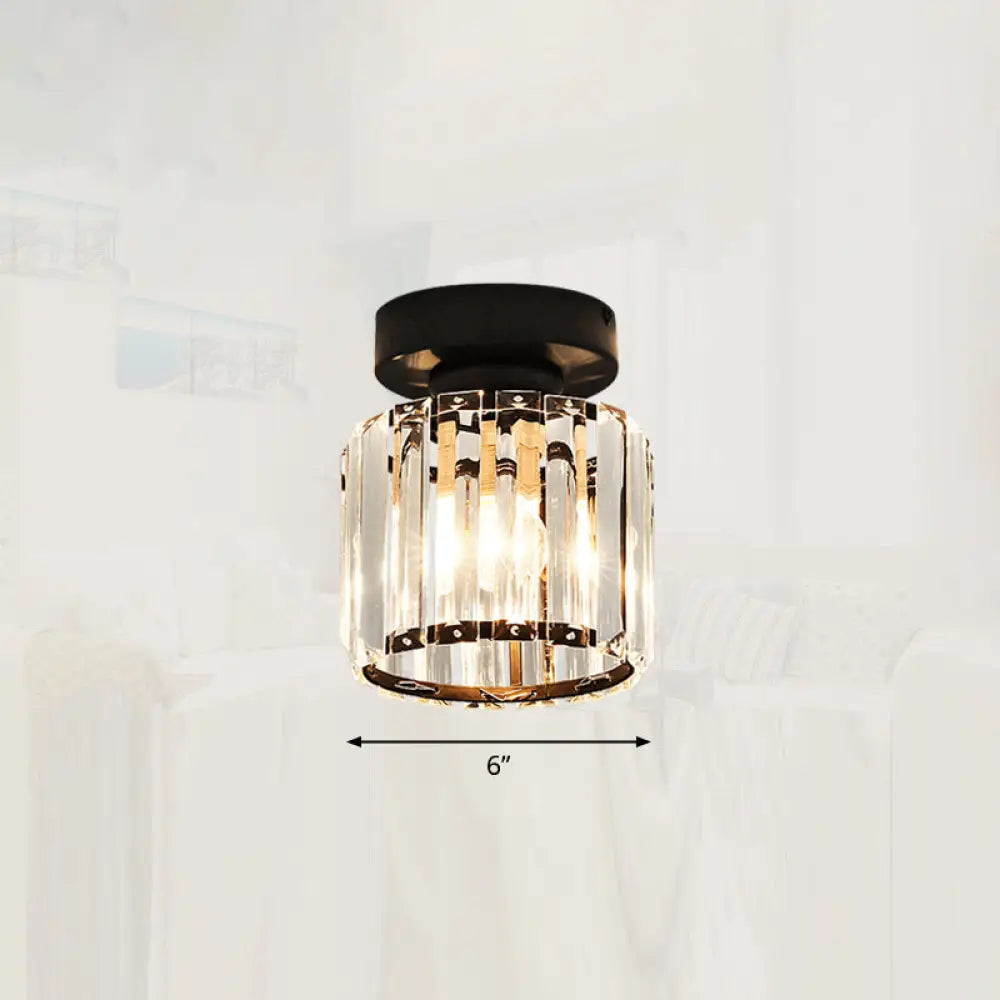 Modern Crystal 1 - Light Corridor Semi Flush Mount Lamp - Small Ceiling Mounted Light Black / Round