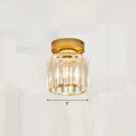 Modern Crystal 1 - Light Corridor Semi Flush Mount Lamp - Small Ceiling Mounted Light Gold / Round