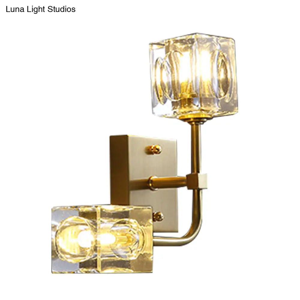 Modern Crystal 2-Bulb Gold Wall Sconce For Living Room