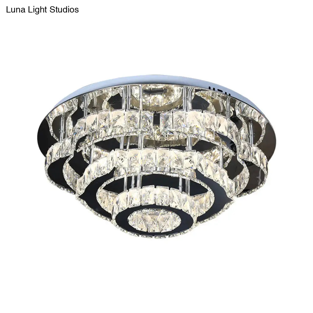 Modern Crystal 3-Layer Led Semi-Flush Ceiling Light With Remote Stepless Dimming