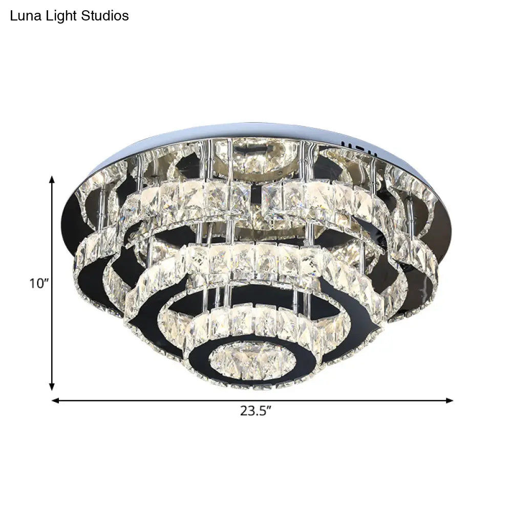 Modern Crystal 3-Layer Led Semi-Flush Ceiling Light With Remote Stepless Dimming