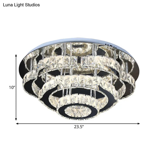 Modern Crystal 3-Layer Led Semi-Flush Ceiling Light With Remote Stepless Dimming