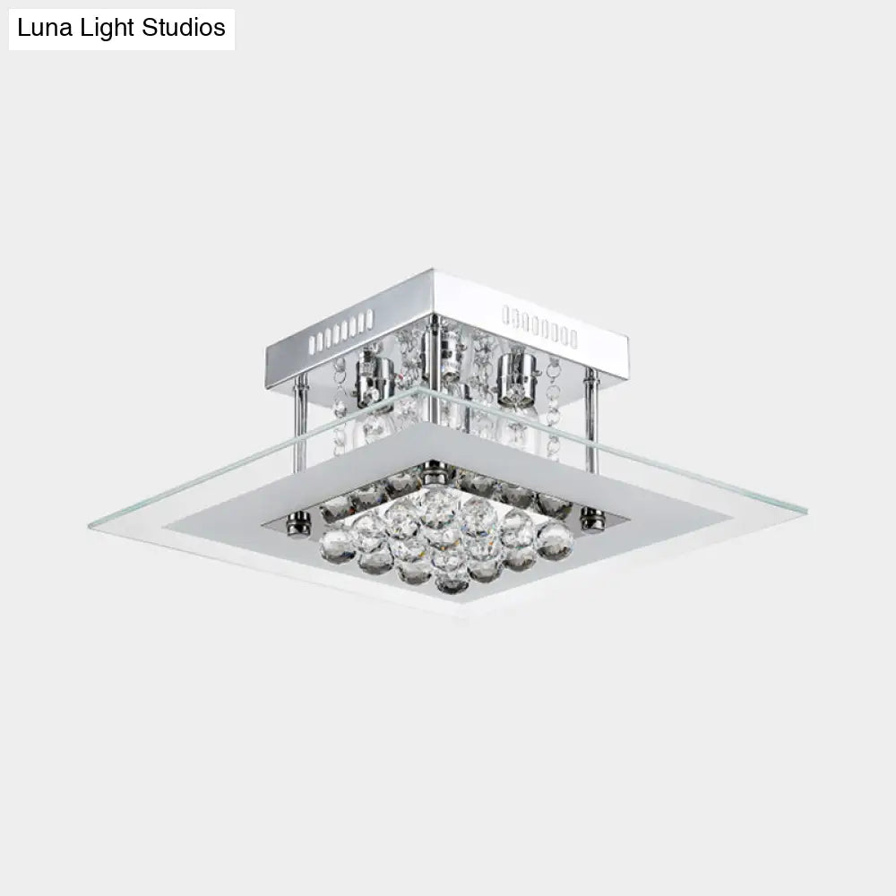 Modern Crystal 4-Light Flush Mount Ceiling Lamp Chrome Finish