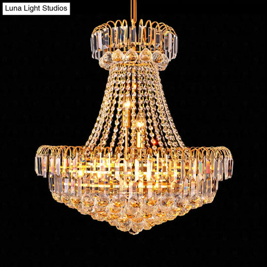 Modern Crystal 8-Light Gold Mushroom Empire Chandelier Hanging Light For Bedroom - 16/23.5 Wide