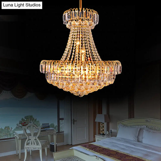 Modern Crystal 8-Light Gold Mushroom Empire Chandelier Hanging Light For Bedroom - 16/23.5 Wide