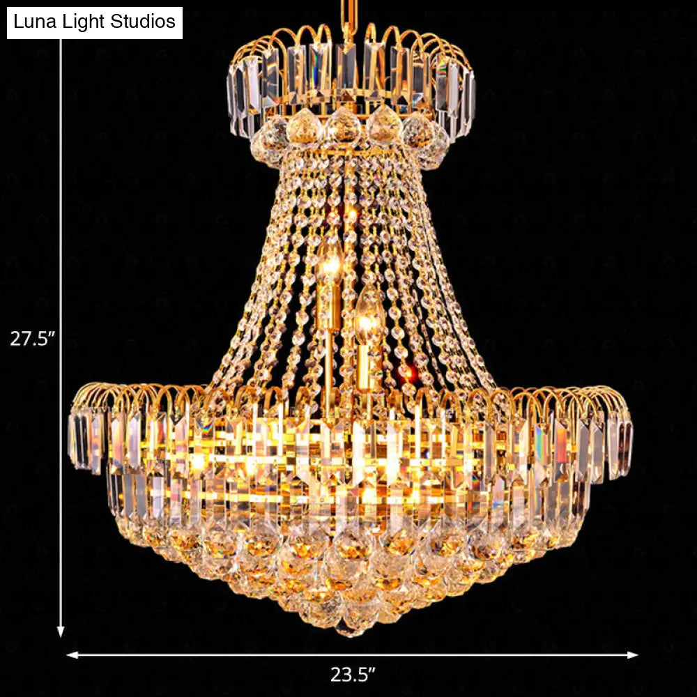 Modern Crystal 8-Light Gold Mushroom Empire Chandelier Hanging Light For Bedroom - 16/23.5 Wide