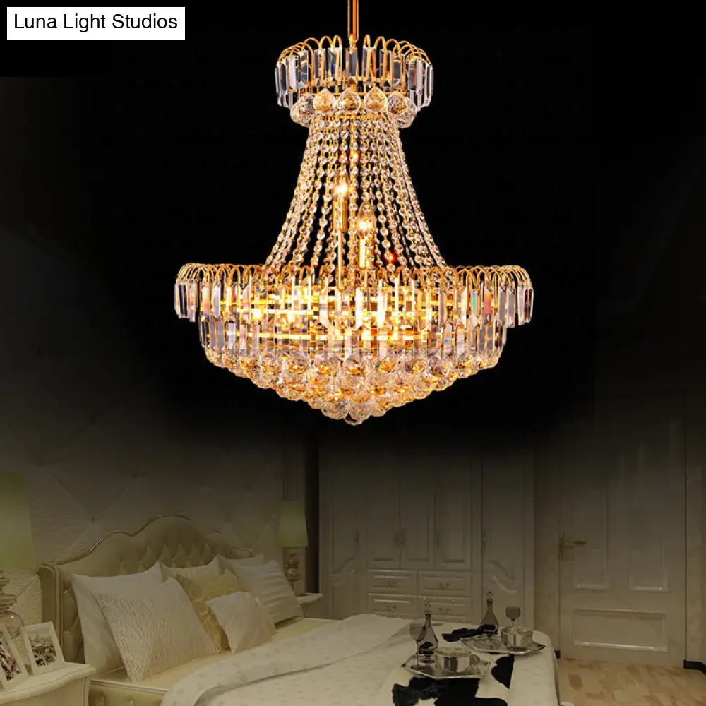 Modern Crystal 8-Light Gold Mushroom Empire Chandelier Hanging Light For Bedroom - 16/23.5 Wide