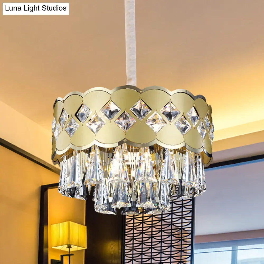 Modern Crystal Block Chandelier With 9 Gold Lights For Bedroom