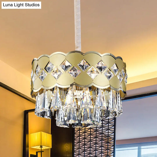 Modern Crystal Block Chandelier With 9 Gold Lights For Bedroom