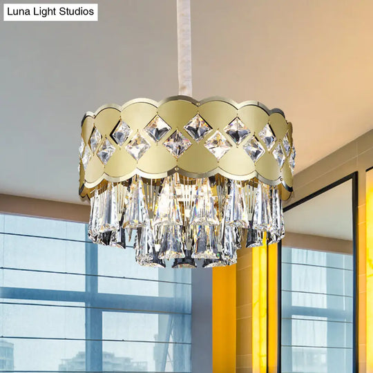 Modern Crystal Block Chandelier With 9 Gold Lights For Bedroom