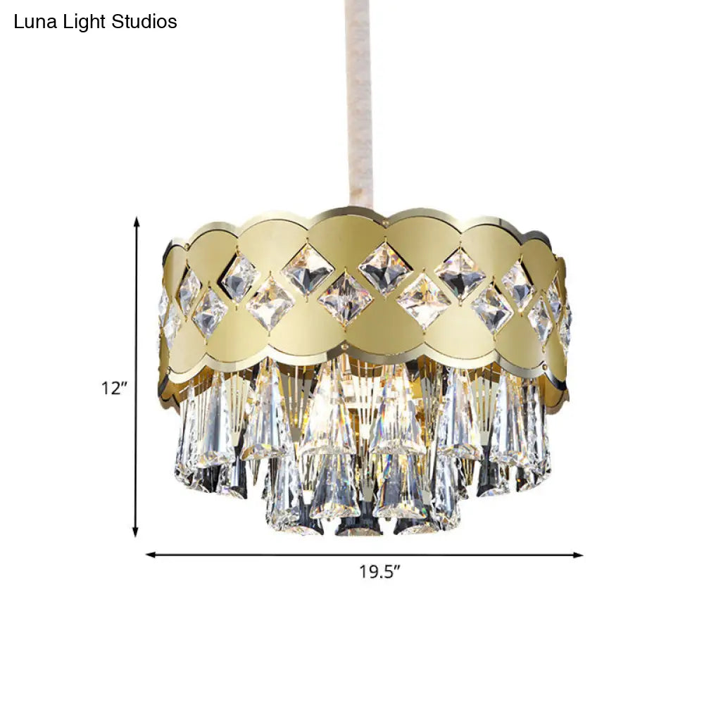 Modern Crystal Block Chandelier With 9 Gold Lights For Bedroom