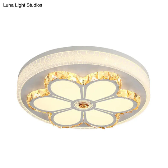 Modern Crystal And Acrylic Flush Ceiling Light With Flower Pattern White/3 Color Led Brown/White
