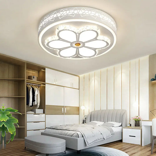 Modern Crystal And Acrylic Flush Ceiling Light With Flower Pattern White/3 Color Led Brown/White