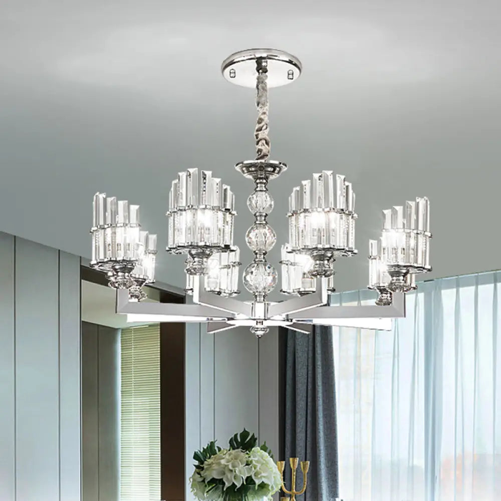 Modern Crystal Arc Chandelier Lamp - Silver 6/8-Bulb Hanging Light Fixture With Radial Design 8 /