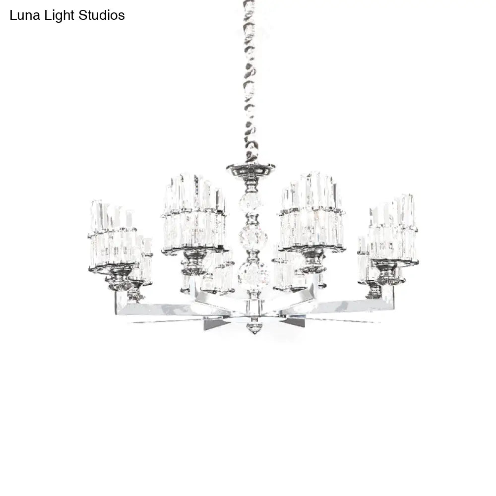 Modern Crystal Arc Chandelier Lamp - Silver 6/8-Bulb Hanging Light Fixture With Radial Design