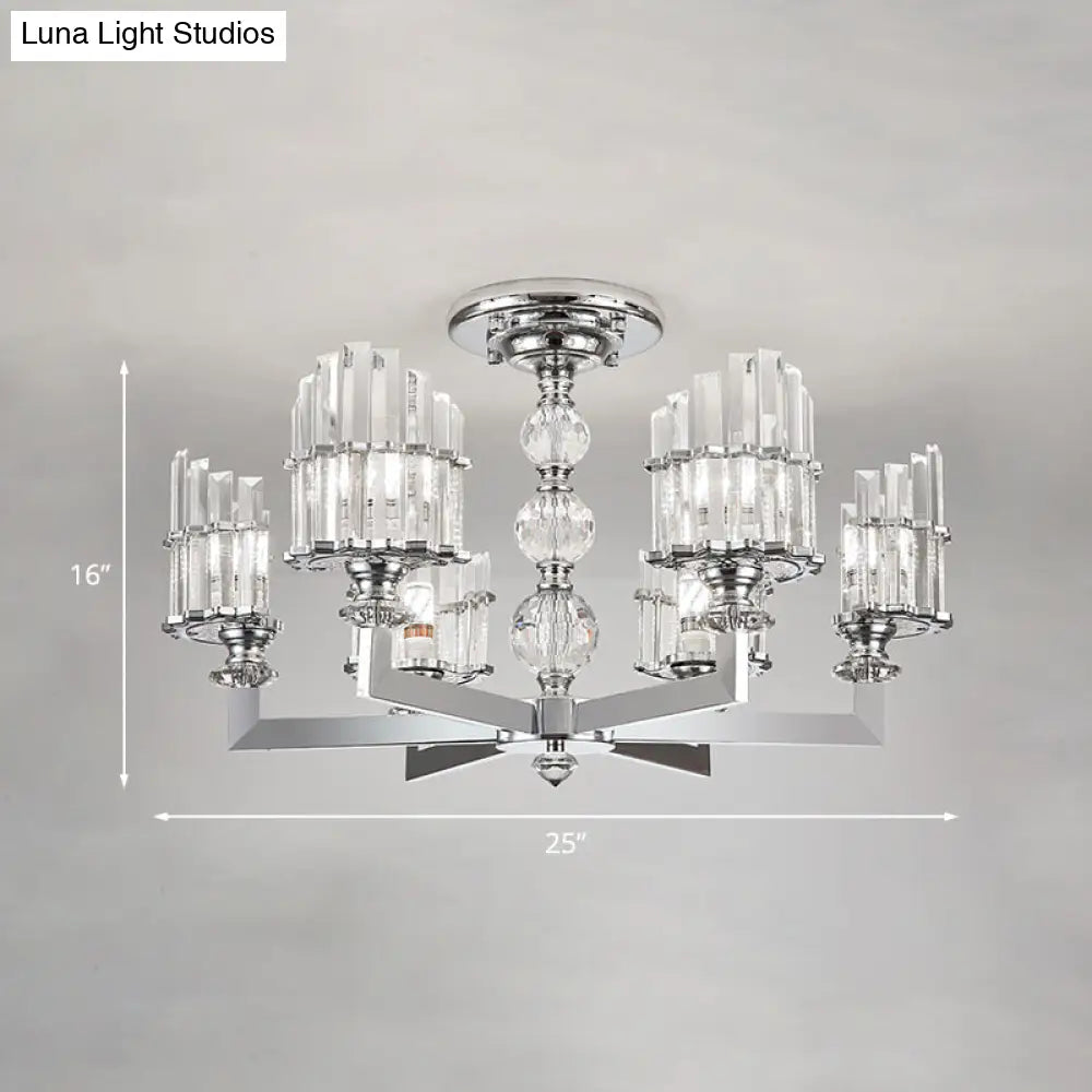 Modern Crystal Arc Chandelier Lamp - Silver 6/8-Bulb Hanging Light Fixture With Radial Design