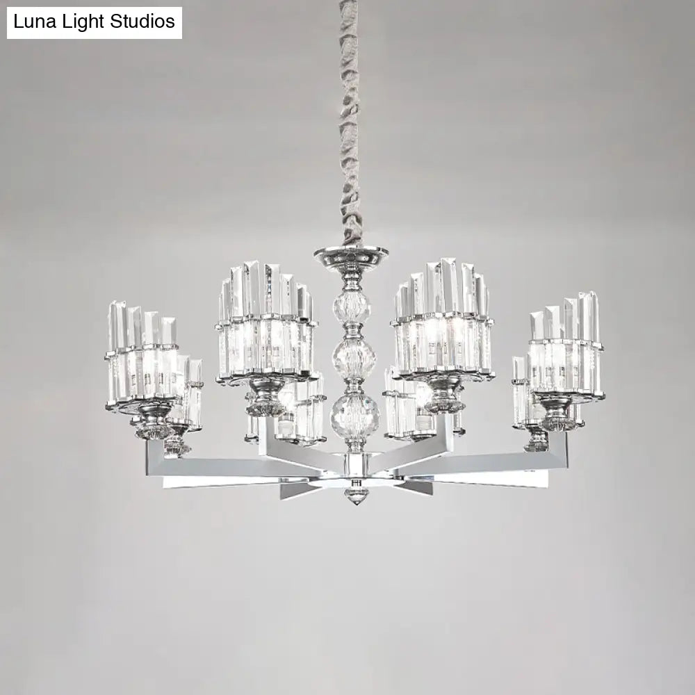 Modern Crystal Arc Chandelier Lamp - Silver 6/8-Bulb Hanging Light Fixture With Radial Design