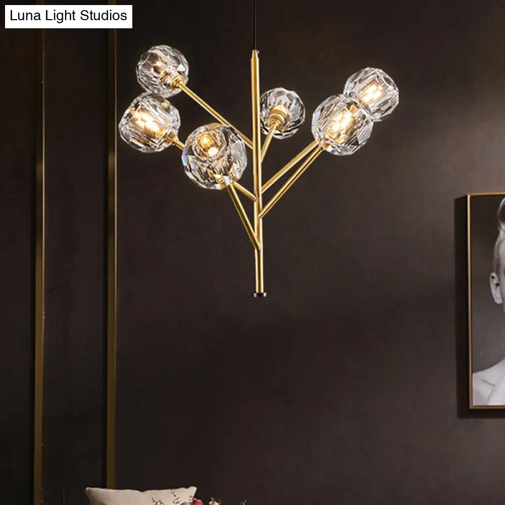 Modern Crystal Ball Chandelier - Gold Suspension Lighting With 3/6 Head Options