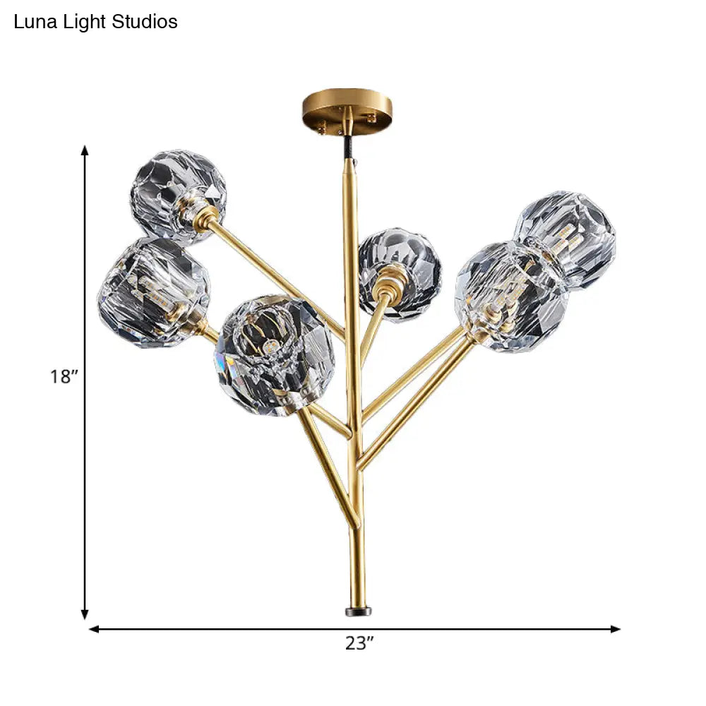 Modern Crystal Ball Chandelier - Gold Suspension Lighting With 3/6 Head Options