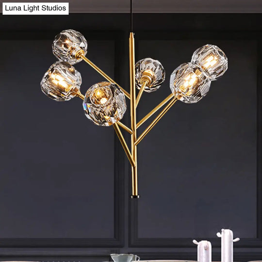 Modern Crystal Ball Chandelier With Gold Suspension Lighting - 3/6 Heads | Branches Parlour 6 /