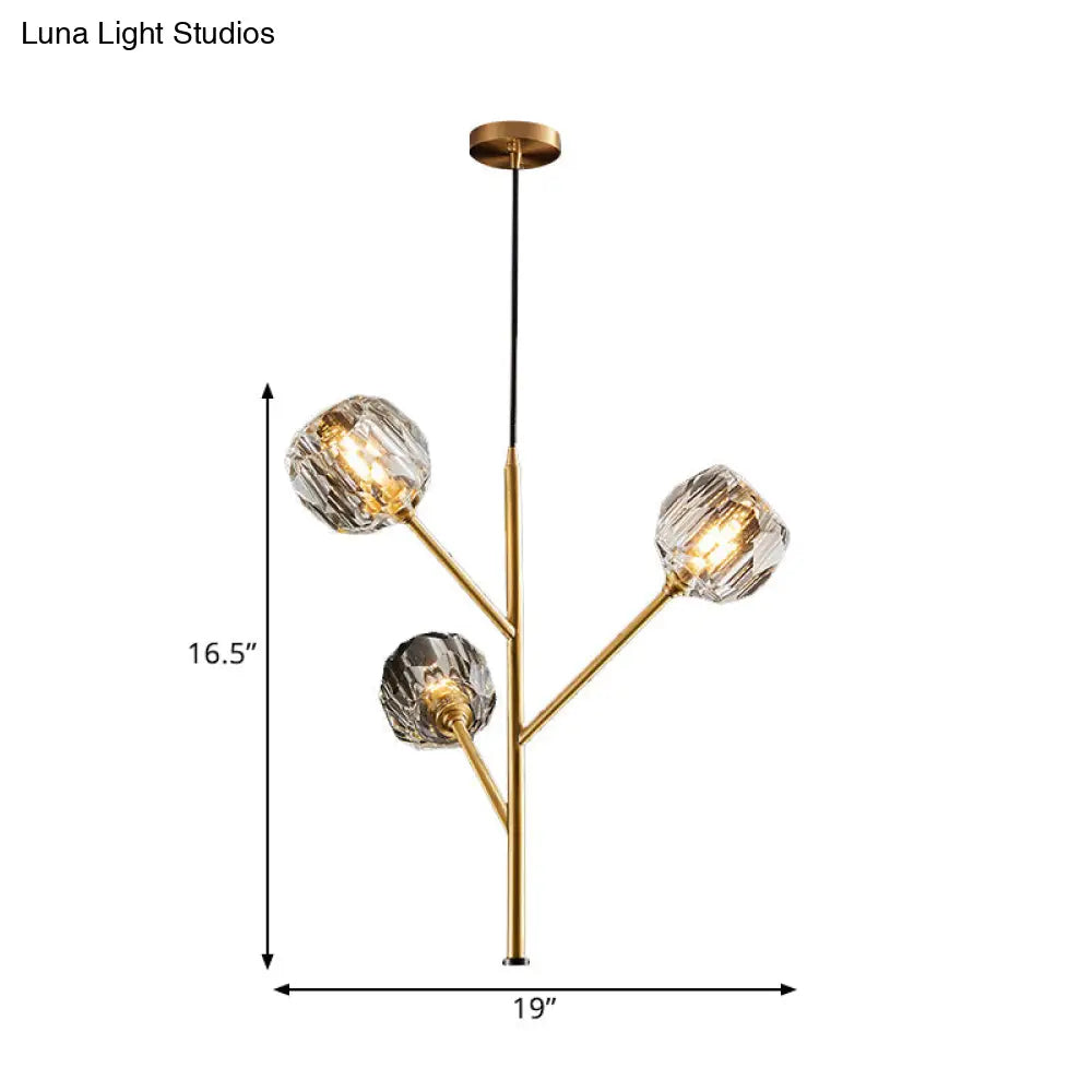 Modern Crystal Ball Chandelier - Gold Suspension Lighting With 3/6 Head Options