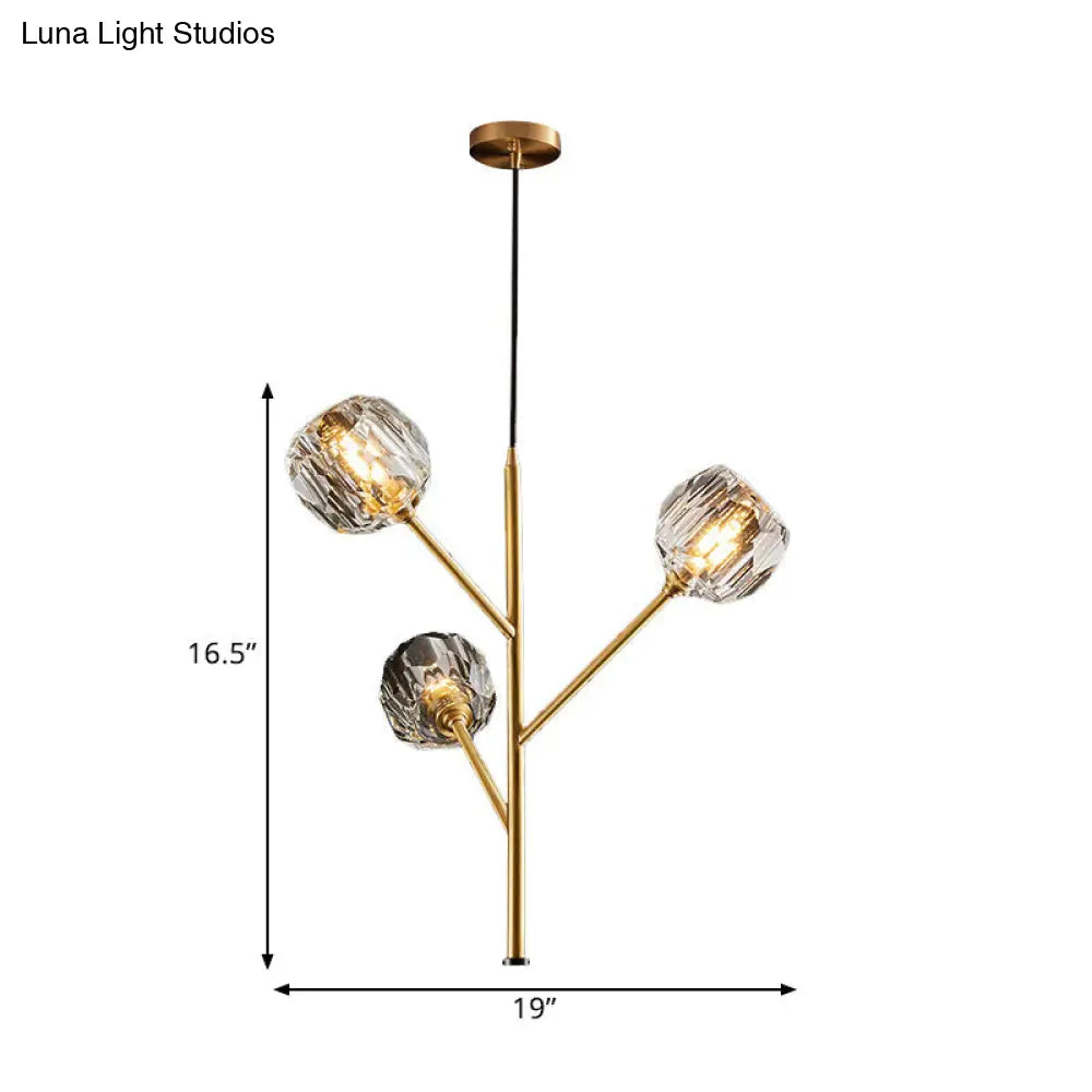 Modern Crystal Ball Chandelier With Gold Suspension Lighting - 3/6 Heads | Branches Parlour