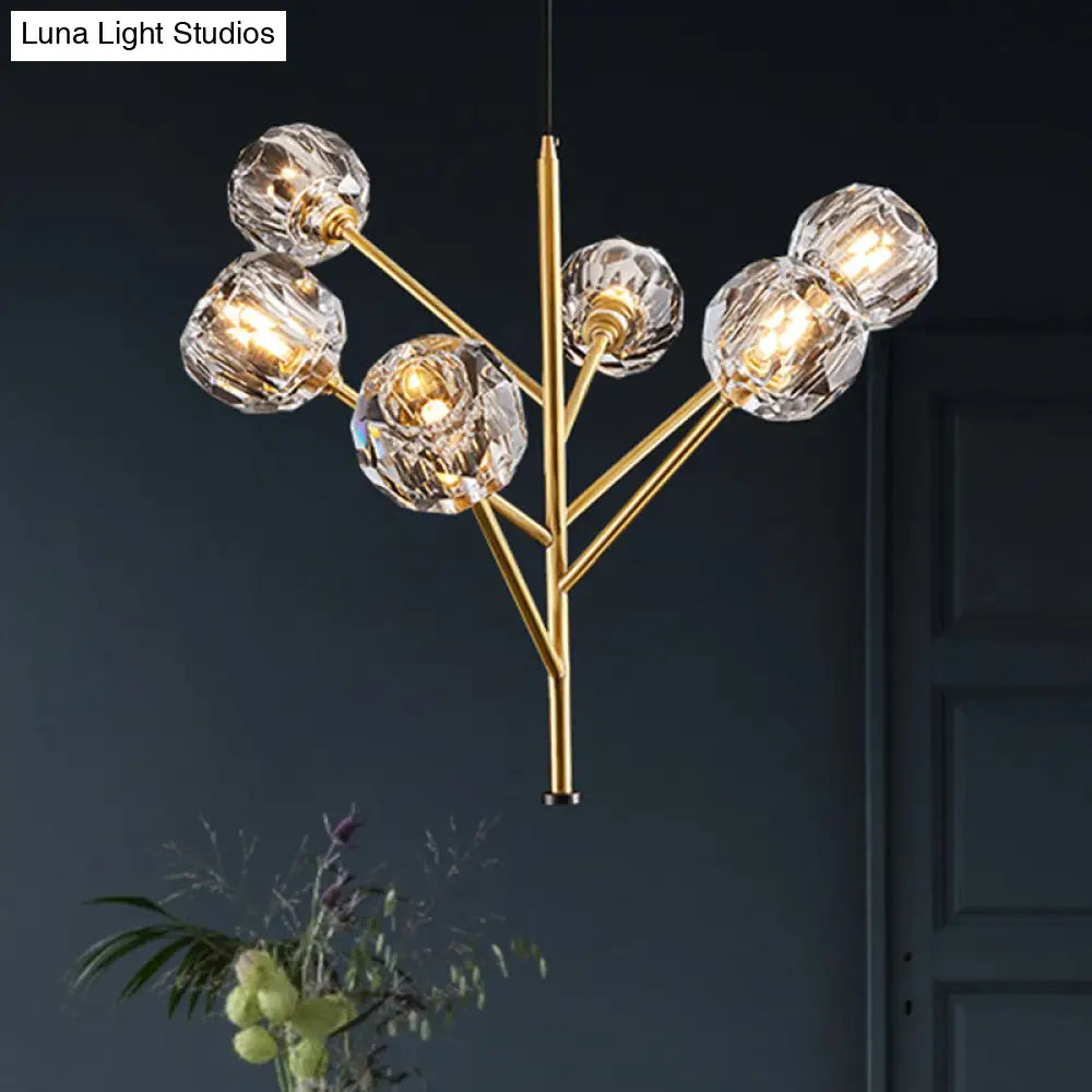 Modern Crystal Ball Chandelier - Gold Suspension Lighting With 3/6 Head Options